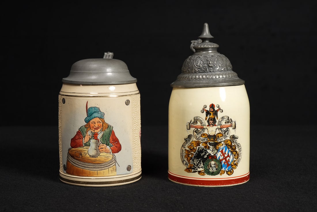 2 German Stoneware Beer Steins with Pewter Lids (1 of 17)