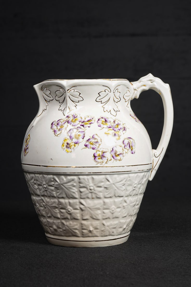 19th C. Staffordshire Pitcher with Floral Motif (1 of 9)