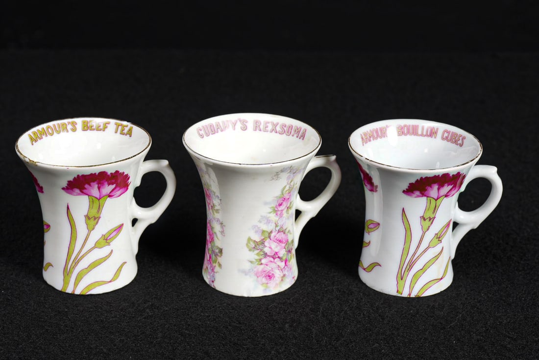 Lot of 3 Advertising Soup Mugs - Armour, Cudahy’s: **NOTE: Any shipping quotes provided on this screen are provided by Live Auctioneers. For an in-house shipping quote on this lot, please reach out to us at rockauctiongallery@gmail.com.** C-18252 c. 1