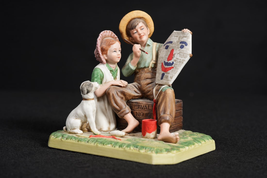 The Kite Maker- Norman Rockwell Porcelain Figurine: **NOTE: Any shipping quotes provided on this screen are provided by Live Auctioneers. For an in-house shipping quote on this lot, please reach out to us at rockauctiongallery@gmail.com.** C-18368 c. 1