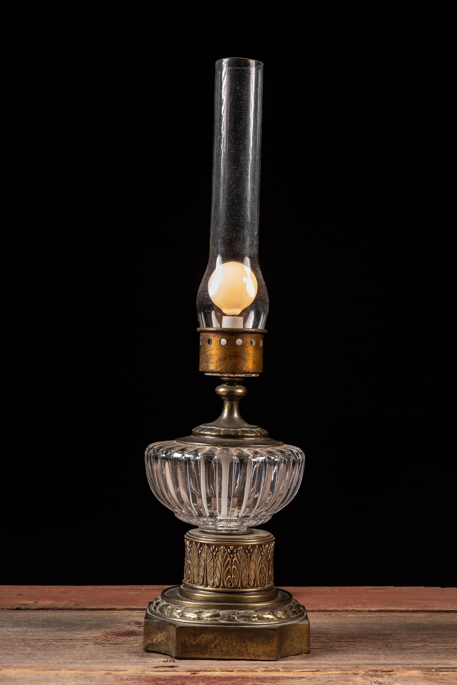 Antique Cut Glass and Brass Conversion Lamp: **NOTE: Any shipping quotes provided on this screen or on your Live Auctioneers invoice are provided by Live Auctioneers. In-house shipping is available on all lots. For in-house shipping quotes,