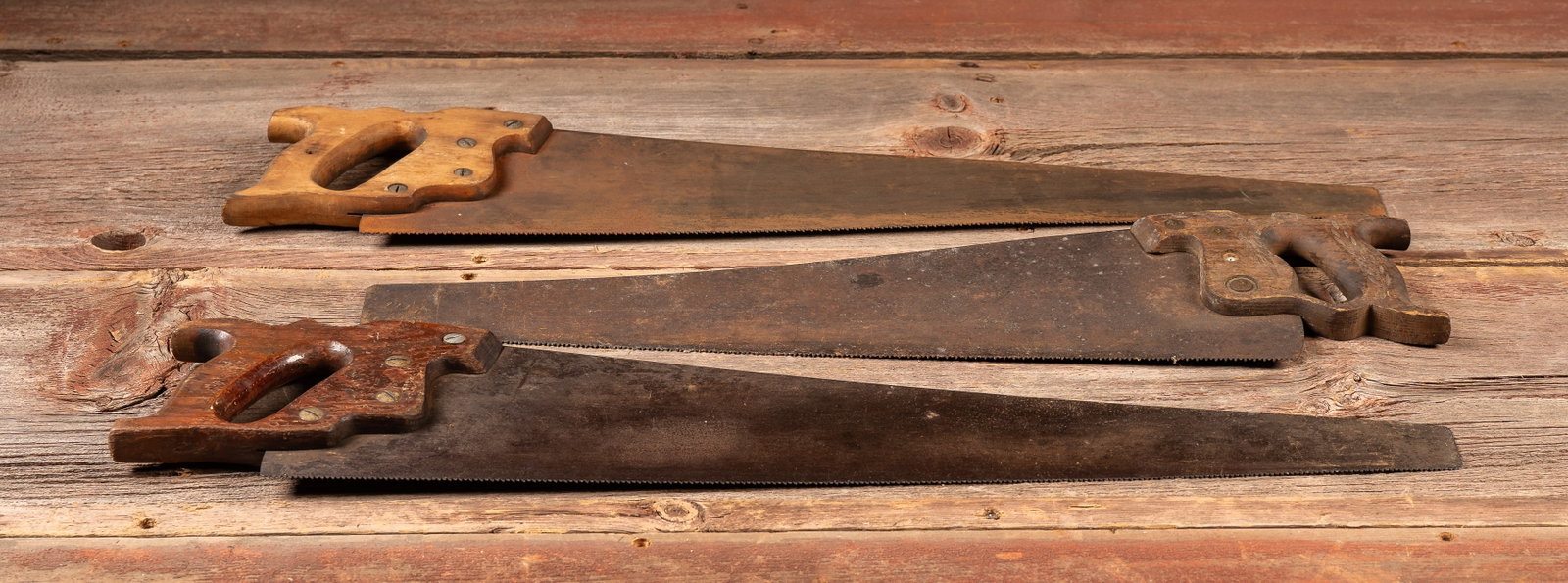 Lot of 3 Antique Hand Saws w Carved Wooden Handles (1 of 9)
