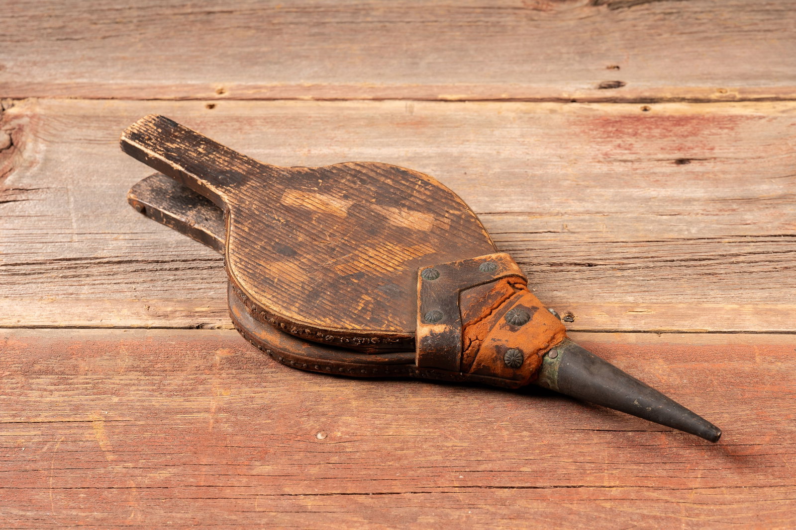 Antique Wood and Leather Blacksmith Bellows: **NOTE: Any shipping quotes provided on this screen or on your Live Auctioneers invoice are provided by Live Auctioneers. In-house shipping is available on all lots. For in-house shipping quotes, plea