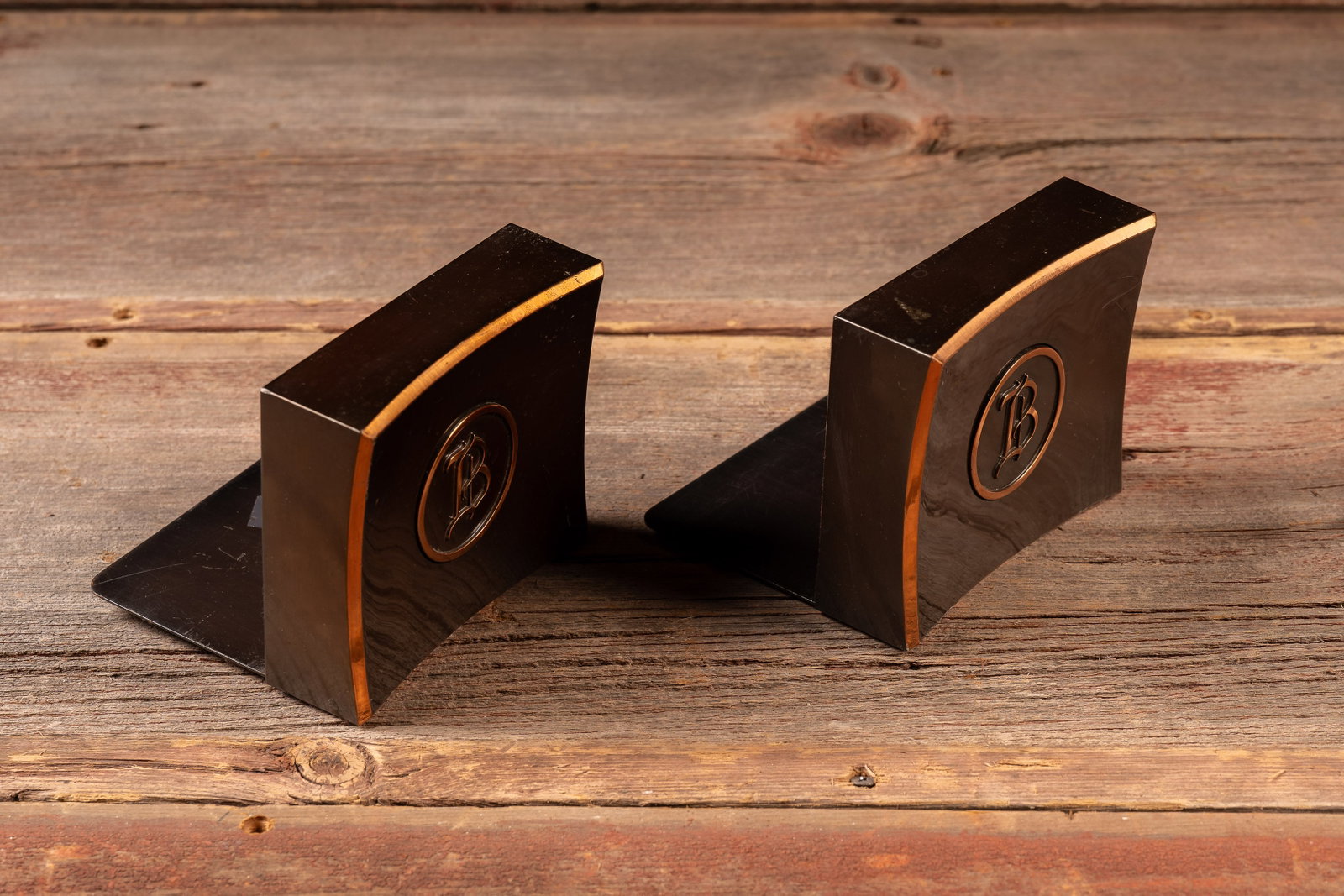 Matched Gothic Monogrammed -B- Metal Bookends (1 of 4)