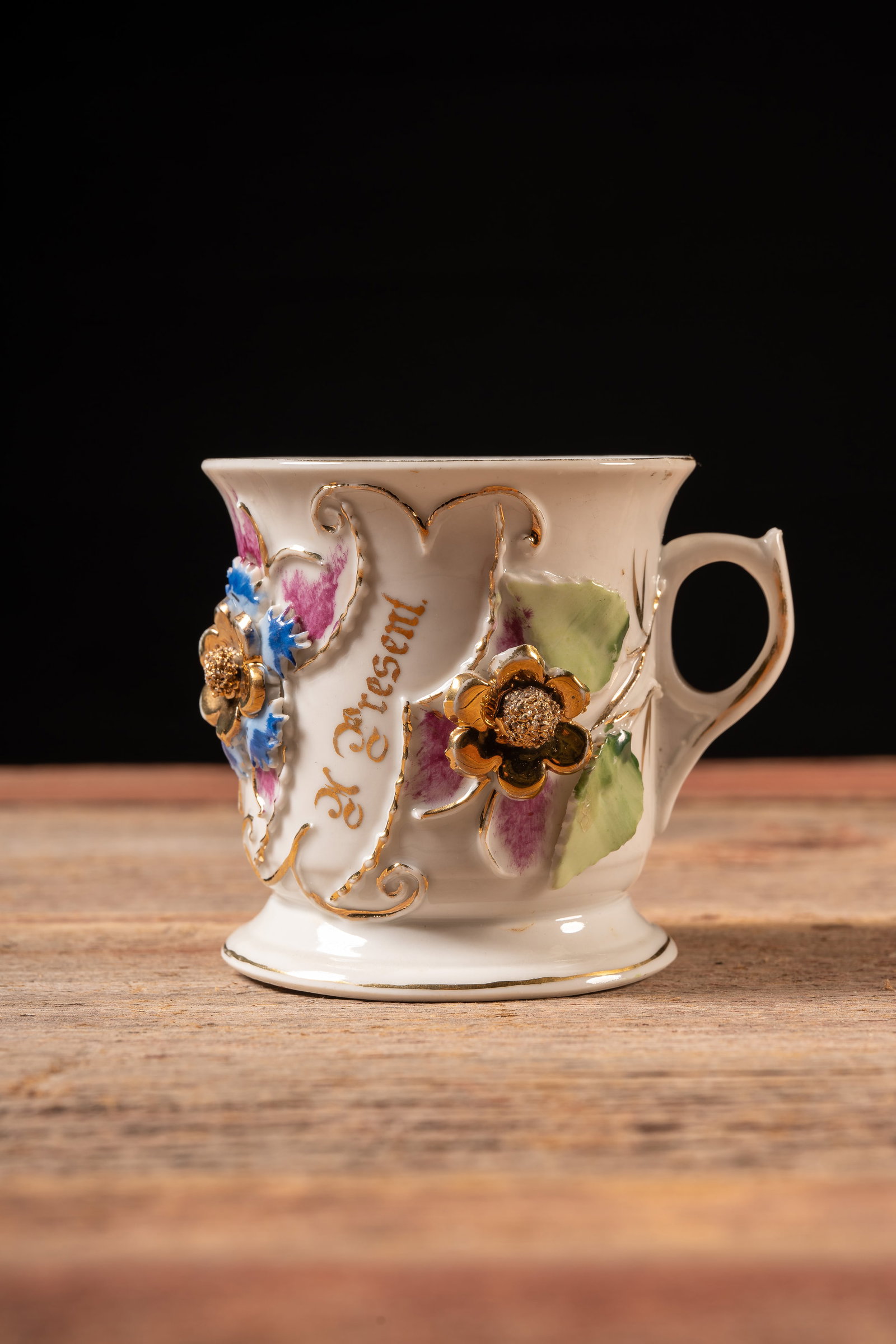 Raised Floral and Heavy Gilt Porcelain Shaving Mug (1 of 6)