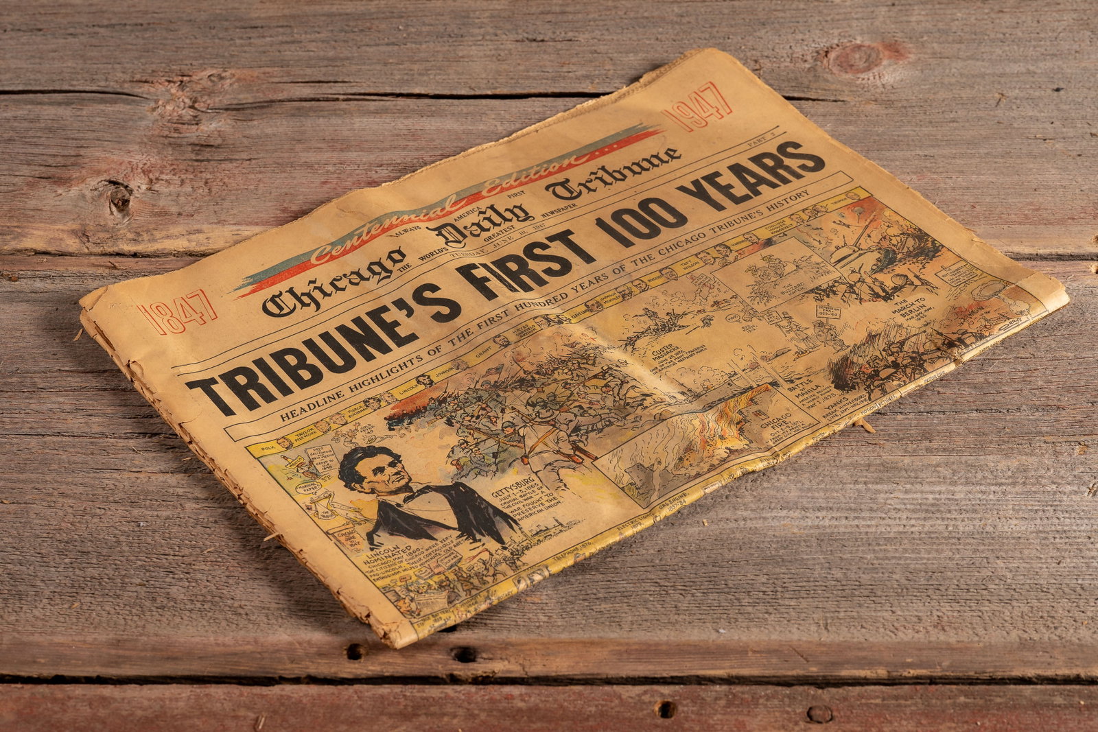 1947 Chicago Tribune -First 100 Years- Edition: **NOTE: Any shipping quotes provided on this screen or on your Live Auctioneers invoice are provided by Live Auctioneers. In-house shipping is available on all lots. For in-house shipping quotes,