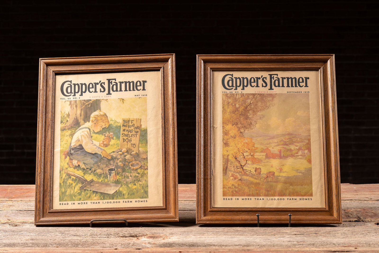 Two Framed 1938 -Capper’s Farmer- Magazine Covers: **NOTE: Any shipping quotes provided on this screen or on your Live Auctioneers invoice are provided by Live Auctioneers. In-house shipping is available on all lots. For in-house shipping quotes, plea