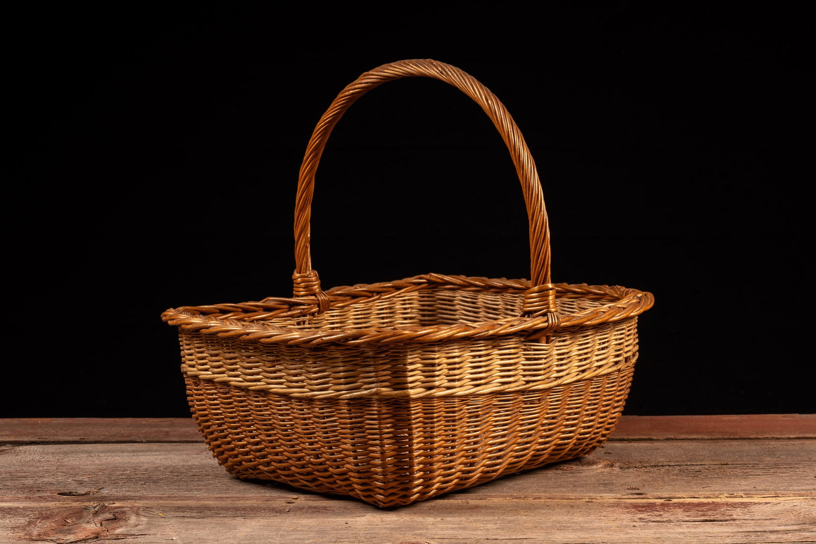 Rectangular Hand-Woven Wicker Market Basket - 2