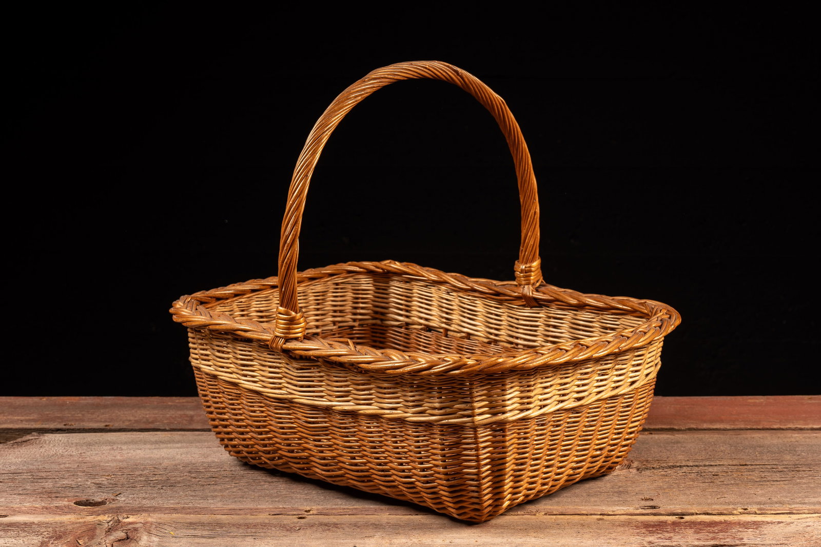 Rectangular Hand-Woven Wicker Market Basket - 3