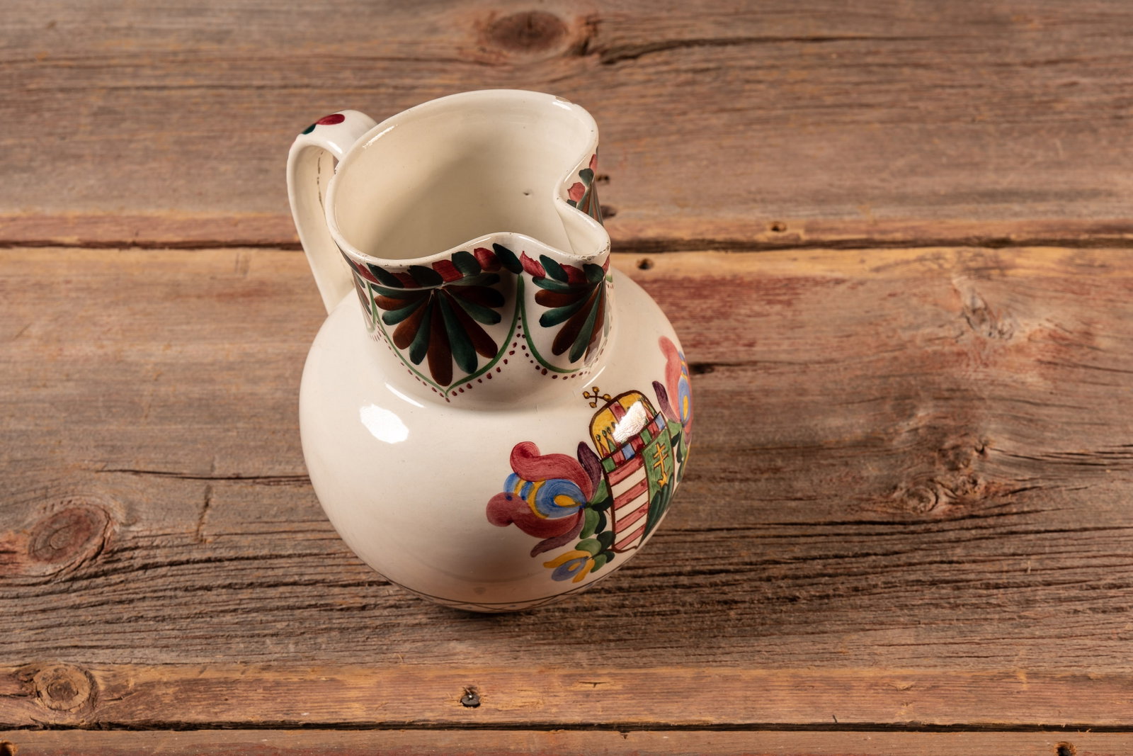Hungarian Hand-Painted Folk Art Porcelain Pitcher: **NOTE: Any shipping quotes provided on this screen or on your Live Auctioneers invoice are provided by Live Auctioneers. In-house shipping is available on all lots. For in-house shipping quotes, plea