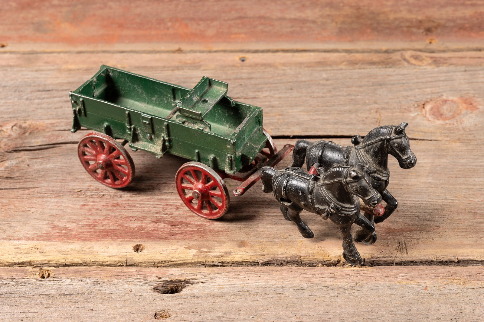 Cast Iron Farm Wagon and Horse Team by Stanley: **NOTE: Any shipping quotes provided on this screen or on your Live Auctioneers invoice are provided by Live Auctioneers. In-house shipping is available on all lots. For in-house shipping quotes, plea