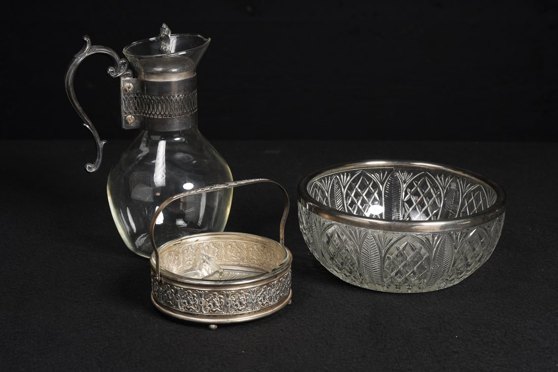 Lot of 3 Silverplate and Pressed Glass Tableware: **NOTE: Any shipping quotes provided on this screen or on your Live Auctioneers invoice are provided by Live Auctioneers. In-house shipping is available on all lots. For in-house shipping quotes, plea