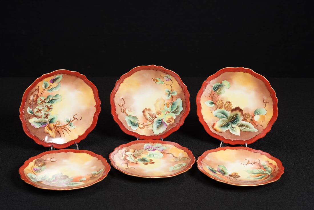 Lot of 6 Scalloped Hand-Painted Plates by OEEG (1 of 12)