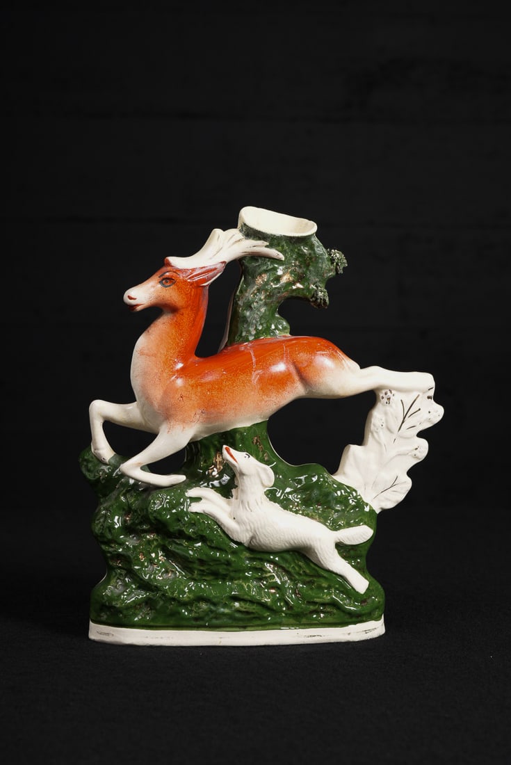 19th Century Stag and Hound Spill Vase: **NOTE: Any shipping quotes provided on this screen or on your Live Auctioneers invoice are provided by Live Auctioneers. In-house shipping is available on all lots. For in-house shipping quotes,