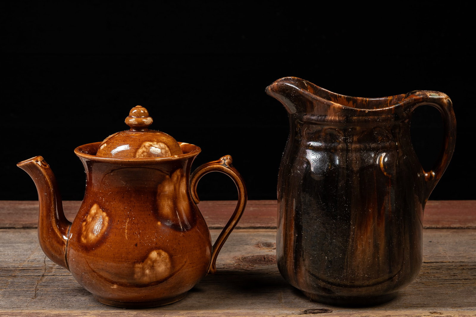 Brown Glaze Teapot And Pitcher Set: **NOTE: Any shipping quotes provided on this screen or on your Live Auctioneers invoice are provided by Live Auctioneers. In-house shipping is available on all lots. For in-house shipping quotes,