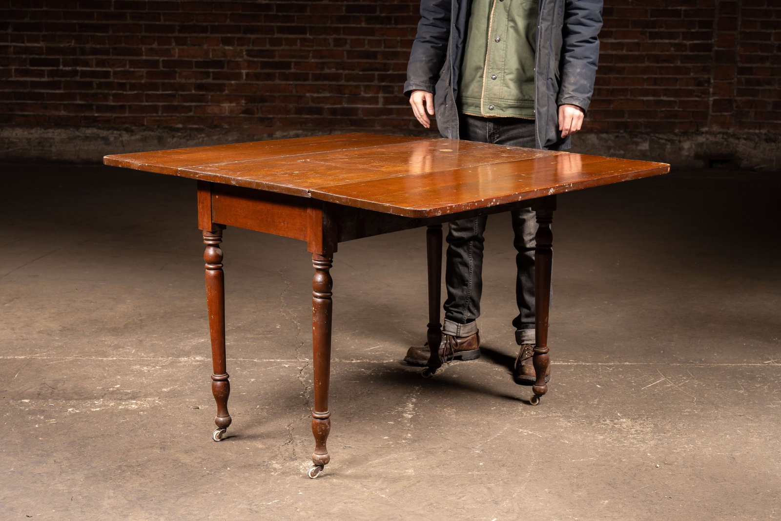Antique Drop Leaf Dining Table with Casters - 11