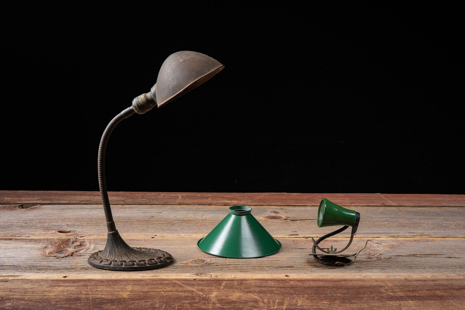 Antique Industrial Lamp Lot (Including Articulating Lamp): **NOTE: Any shipping quotes provided on this screen or on your Live Auctioneers invoice are provided by Live Auctioneers. In-house shipping is available on all lots. For in-house shipping quotes, plea
