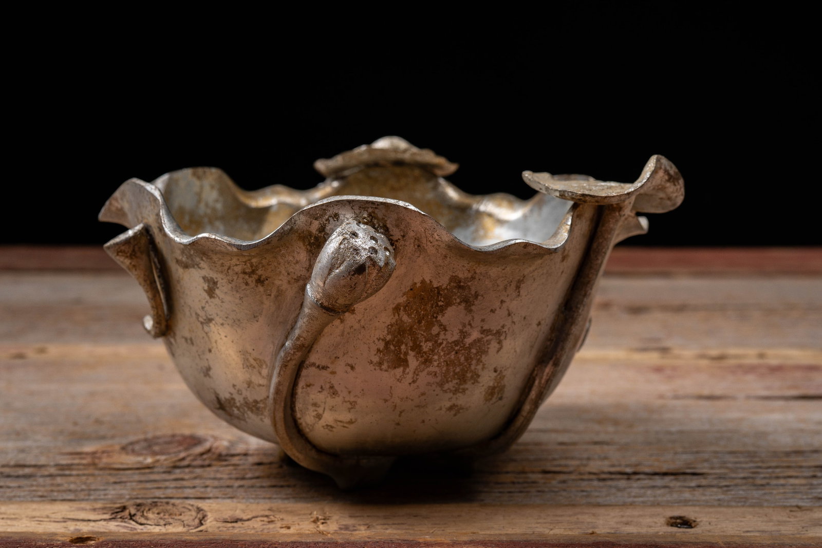 Metal Bowl w Floral Elements and Scalloped Rim (1 of 8)