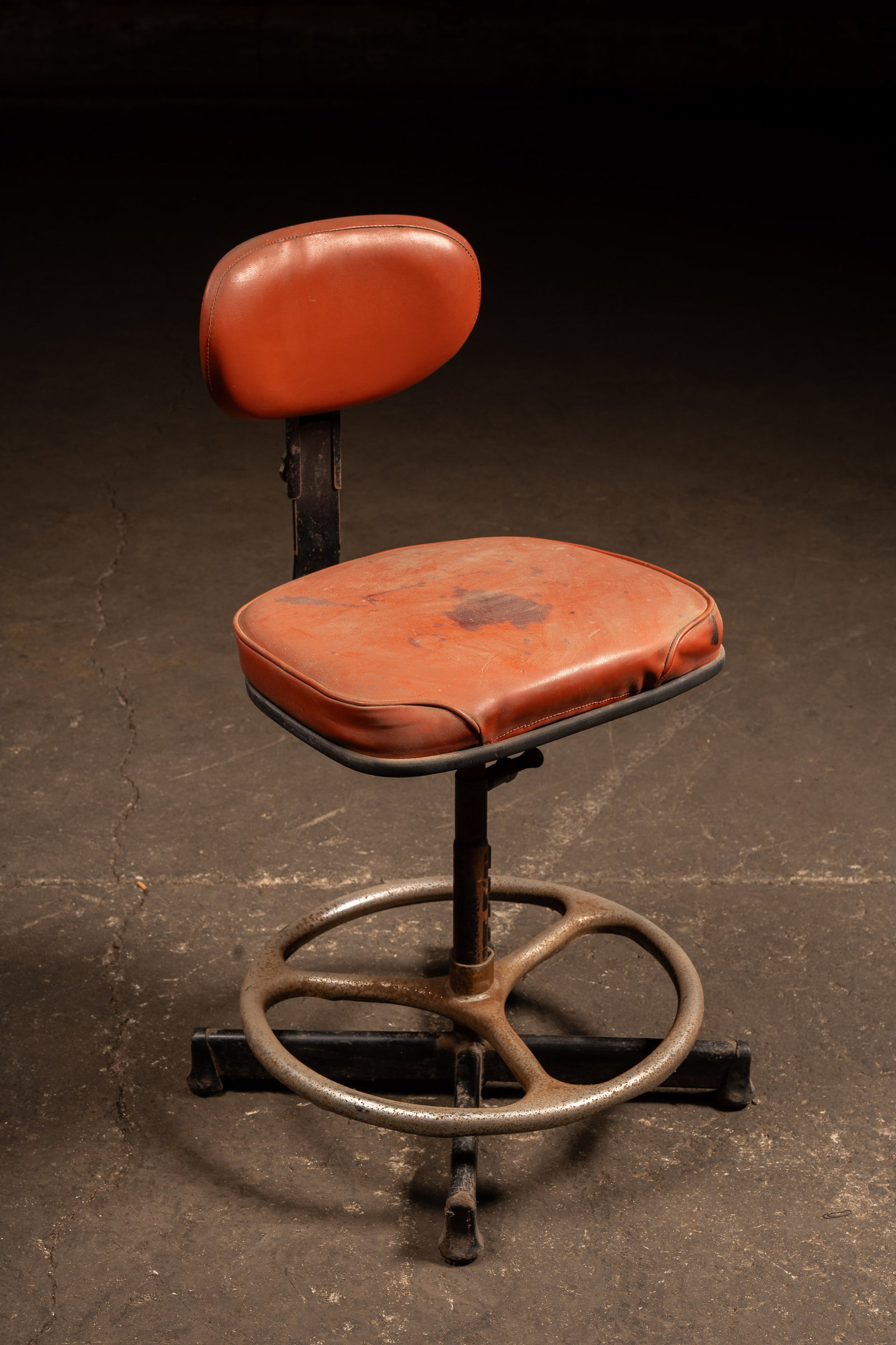 Adjustable Swivel Drafting Chair in Red, c. 1920s: **NOTE: Any shipping quotes provided on this screen or on your Live Auctioneers invoice are provided by Live Auctioneers. In-house shipping is available on all lots. For in-house shipping quotes,