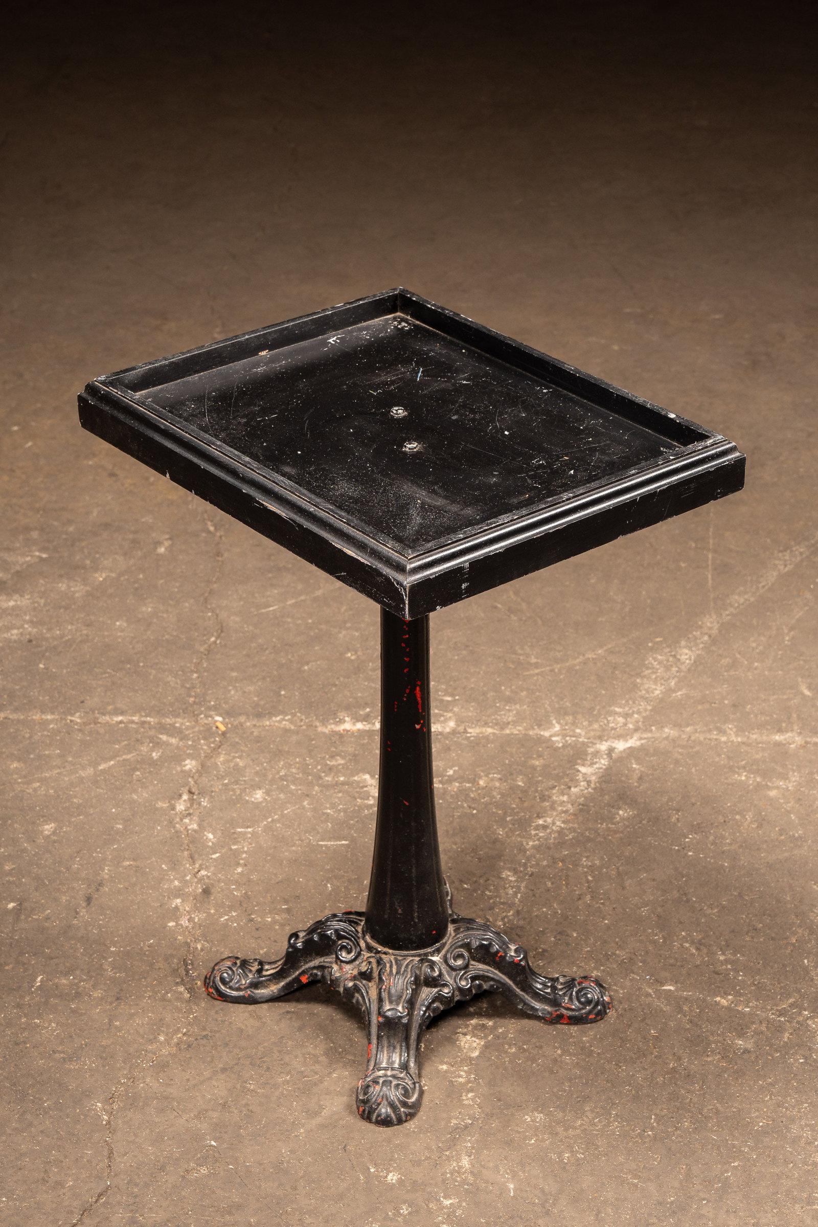 Black Pedestal Side Table with Cast Iron Base: **NOTE: Any shipping quotes provided on this screen or on your Live Auctioneers invoice are provided by Live Auctioneers. In-house shipping is available on all lots. For in-house shipping quotes, plea