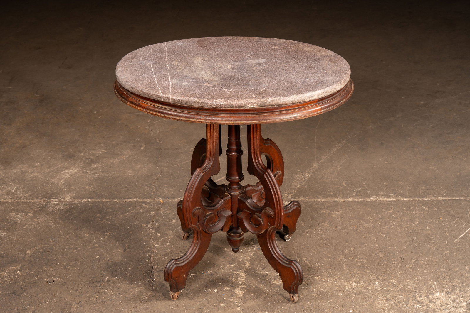 Eastlake Oval Table With Breccia Marble Top: **NOTE: Any shipping quotes provided on this screen or on your Live Auctioneers invoice are provided by Live Auctioneers. In-house shipping is available on all lots. For in-house shipping quotes,
