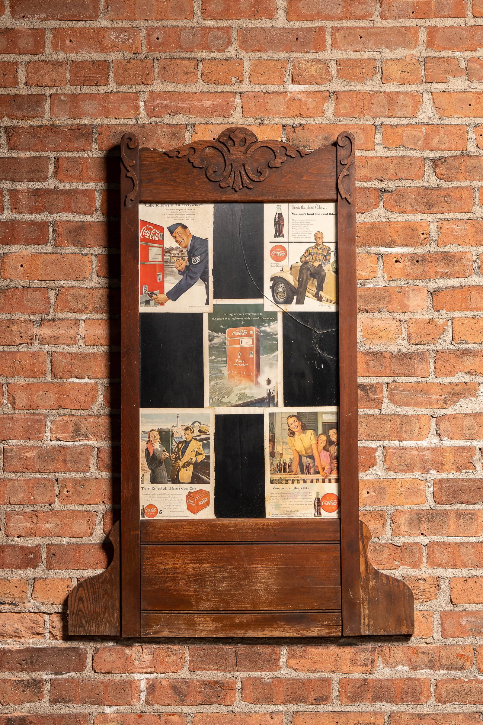Five Coca Cola Print Ads in Ornate Frame: **NOTE: Any shipping quotes provided on this screen or on your Live Auctioneers invoice are provided by Live Auctioneers. In-house shipping is available on all lots. For in-house shipping quotes,