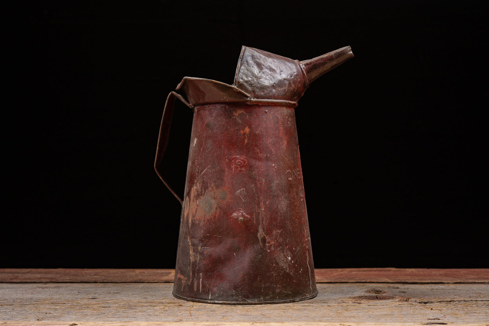 Sheet Metal One Gallon Oil Measure, c. 1930s: **NOTE: Any shipping quotes provided on this screen or on your Live Auctioneers invoice are provided by Live Auctioneers. In-house shipping is available on all lots. For in-house shipping quotes, plea