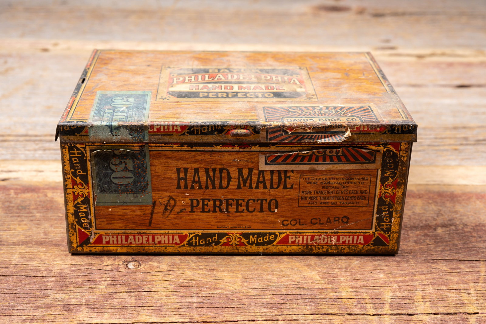 Bayuk Philadelphia Perfecto Cigar Tin Box, c 1920s: **NOTE: Any shipping quotes provided on this screen or on your Live Auctioneers invoice are provided by Live Auctioneers. In-house shipping is available on all lots. For in-house shipping quotes,