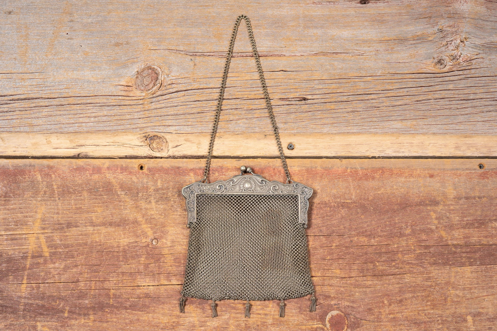 German Silver Mesh Chain Handbag, Early to Mid C.: **NOTE: Any shipping quotes provided on this screen or on your Live Auctioneers invoice are provided by Live Auctioneers. In-house shipping is available on all lots. For in-house shipping quotes,