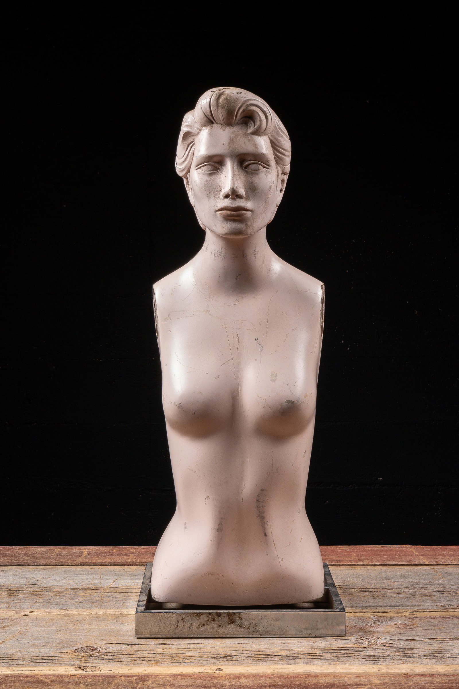 Female Mannequin Torso Display on Metal Base: **NOTE: Any shipping quotes provided on this screen or on your Live Auctioneers invoice are provided by Live Auctioneers. In-house shipping is available on all lots. For in-house shipping quotes,
