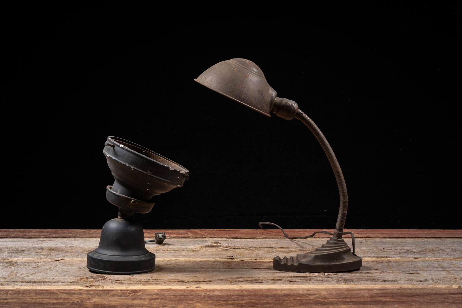 Pair of Industrial Metal Desk Lamps: **NOTE: Any shipping quotes provided on this screen or on your Live Auctioneers invoice are provided by Live Auctioneers. In-house shipping is available on all lots. For in-house shipping quotes,