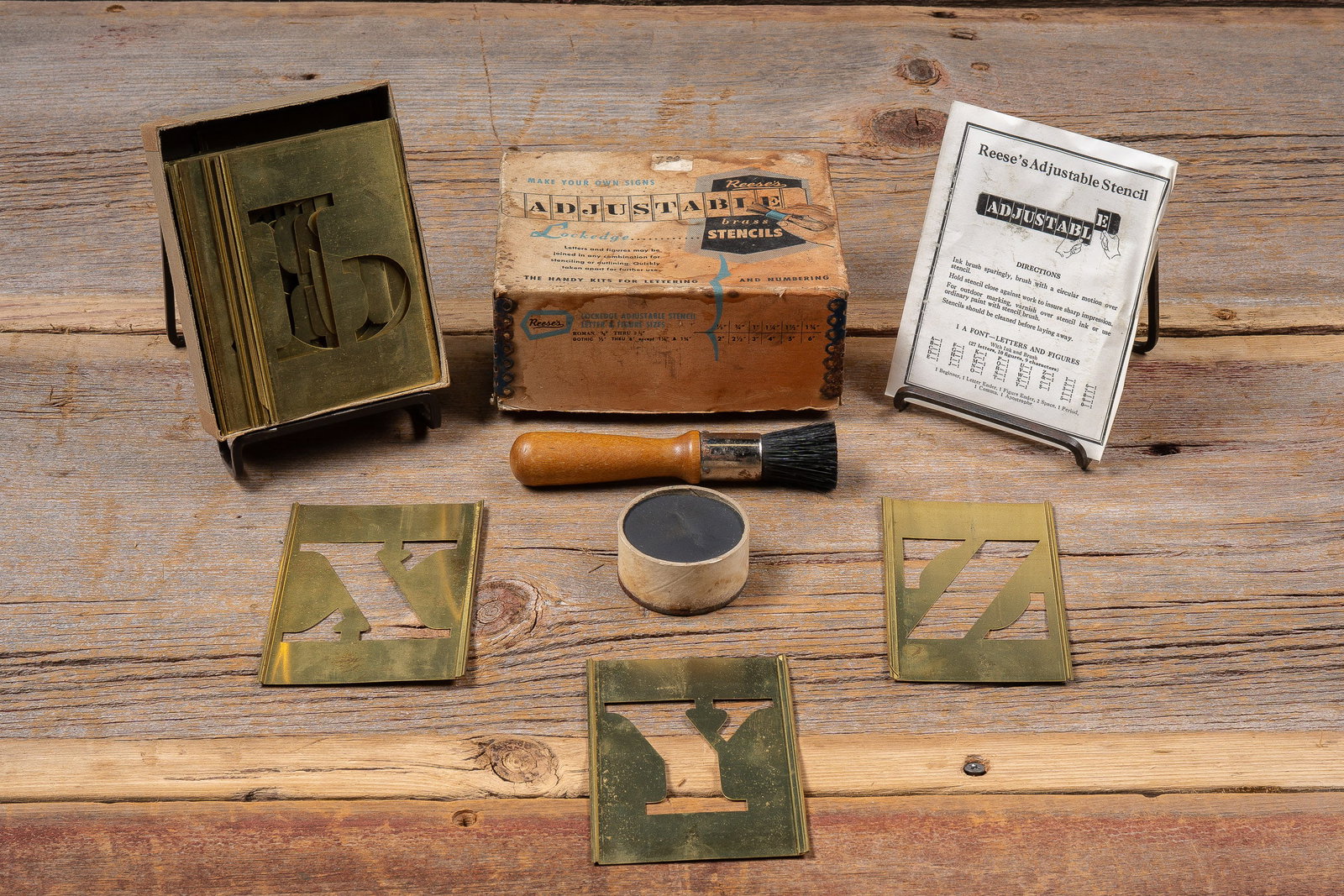 Reese Adjustable Brass Stencil Set: **NOTE: Any shipping quotes provided on this screen or on your Live Auctioneers invoice are provided by Live Auctioneers. In-house shipping is available on all lots. For in-house shipping quotes,