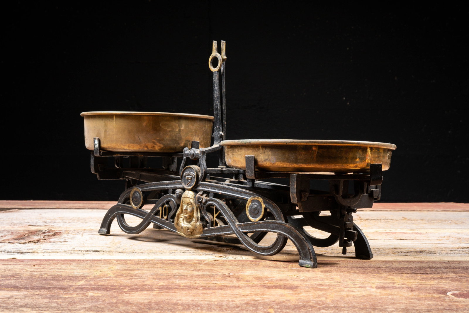 Late 19th Century Balance Scale w Copper Bowls: **NOTE: Any shipping quotes provided on this screen or on your Live Auctioneers invoice are provided by Live Auctioneers. In-house shipping is available on all lots. For in-house shipping quotes, plea