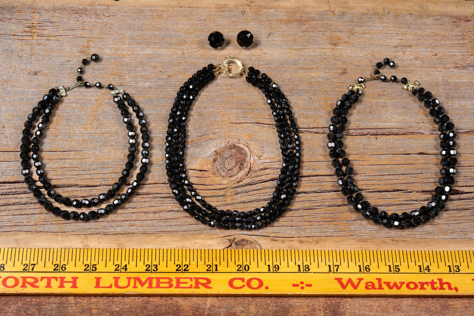 Lot of Black Glass Bead Jewelry, c. Mid 20th Cent.: **NOTE: Any shipping quotes provided on this screen or on your Live Auctioneers invoice are provided by Live Auctioneers. In-house shipping is available on all lots. For in-house shipping quotes, plea