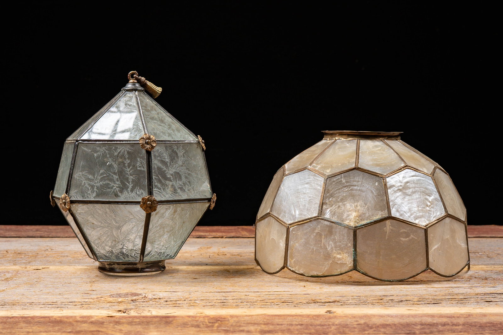 Lot of 2 Decorative Leaded Glass Lamp Shades: **NOTE: Any shipping quotes provided on this screen or on your Live Auctioneers invoice are provided by Live Auctioneers. In-house shipping is available on all lots. For in-house shipping quotes, plea