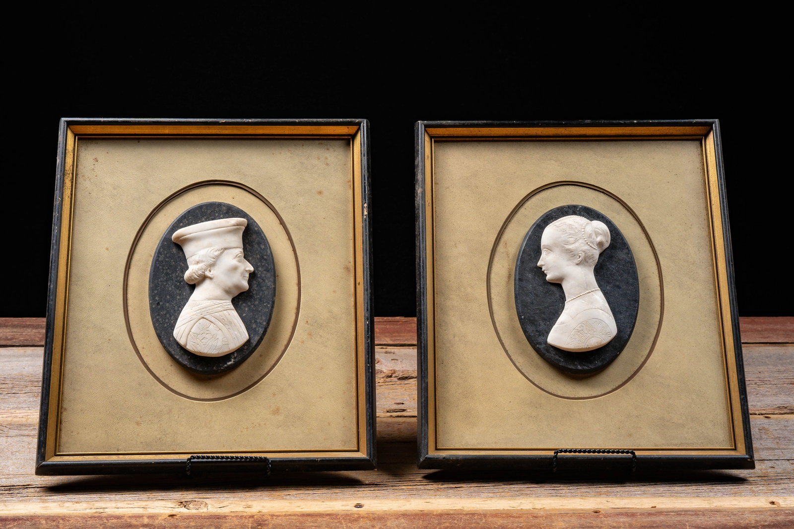 Lot of 2 Framed Stone Relief Portraits: **NOTE: Any shipping quotes provided on this screen or on your Live Auctioneers invoice are provided by Live Auctioneers. In-house shipping is available on all lots. For in-house shipping quotes, plea