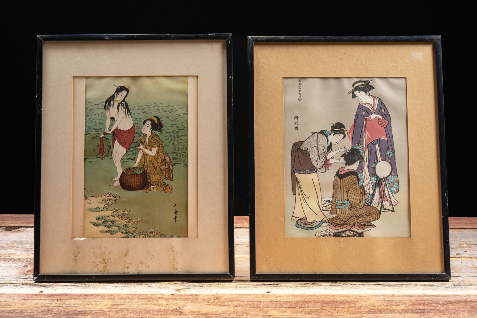 Lot of 2 Mid 20th C. Framed Japanese Style Prints (1 of 9)