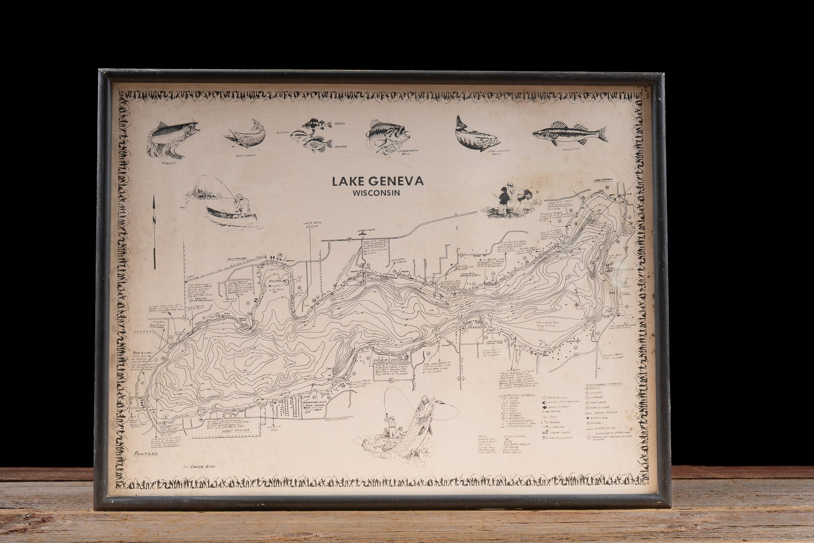 Framed Lake Geneva Wisconsin Fishing Map Print (1 of 9)