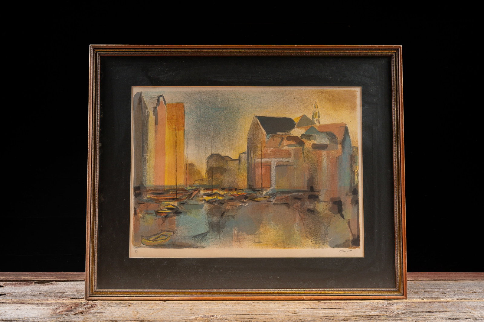 Framed Jean Marzelle Port en Hollande Lithograph: **NOTE: Any shipping quotes provided on this screen or on your Live Auctioneers invoice are provided by Live Auctioneers. In-house shipping is available on all lots. For in-house shipping quotes, plea