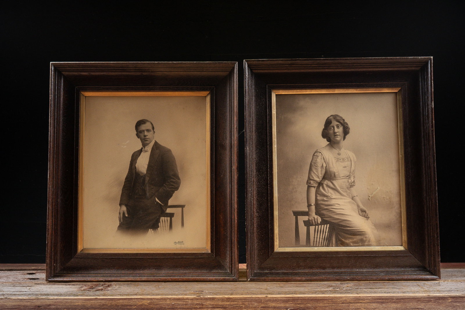 Framed Portrait Photograph Lot of 2- Man and Woman: **NOTE: Any shipping quotes provided on this screen or on your Live Auctioneers invoice are provided by Live Auctioneers. In-house shipping is available on all lots. For in-house shipping quotes, plea