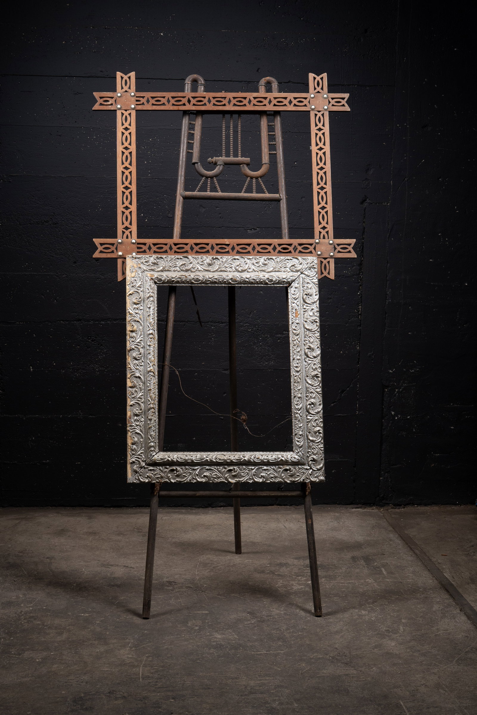 Lot of Easel and 2 Empty Frames: **NOTE: Any shipping quotes provided on this screen or on your Live Auctioneers invoice are provided by Live Auctioneers. In-house shipping is available on all lots. For in-house shipping quotes, plea