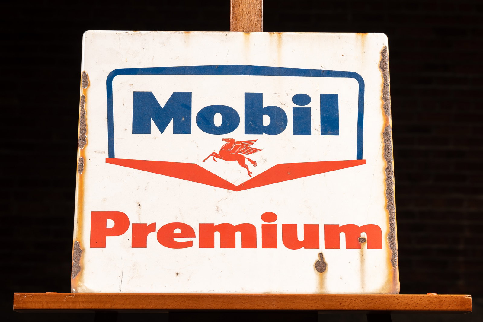 Mobil Premium Porcelain Gas Pump Plate, c. 1960s: **NOTE: Any shipping quotes provided on this screen or on your Live Auctioneers invoice are provided by Live Auctioneers. In-house shipping is available on all lots. For in-house shipping quotes, plea