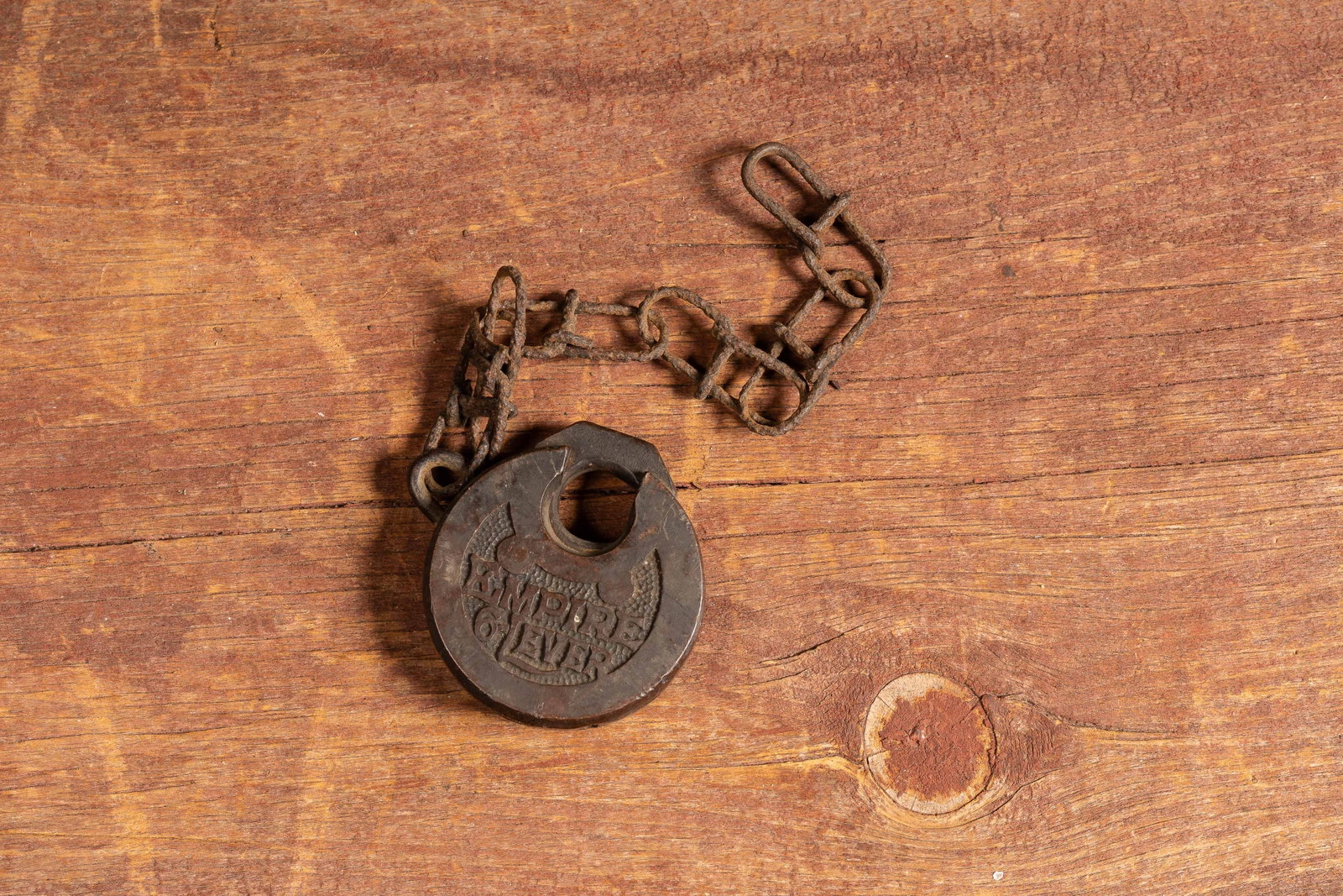 Antique 6 Lever Iron Railroad Padlock with Chain (1 of 12)