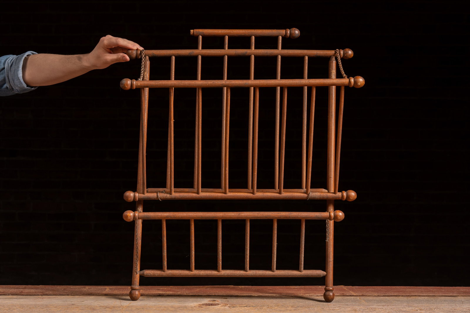 Primitive Folding Wooden Rack with Chain Supports (1 of 6)