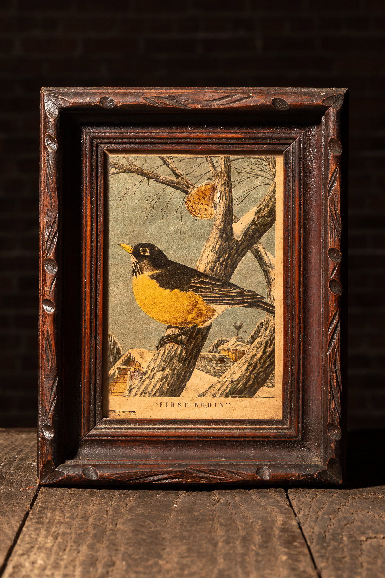 First Robin | Antique Litho Print in Frame: **NOTE: Any shipping quotes provided on this screen or on your Live Auctioneers invoice are provided by Live Auctioneers. In-house shipping is available on all lots. For in-house shipping quotes, plea