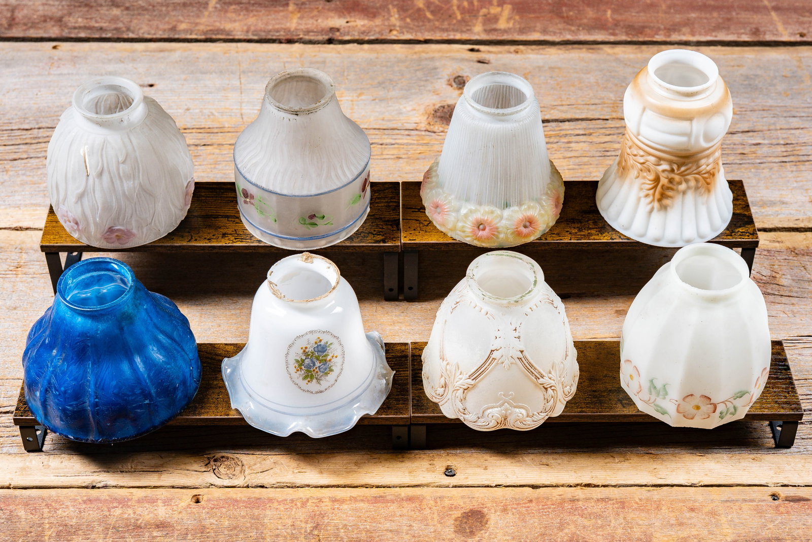 Variety Lot of Turn of Century Glass Lamp Shades: **NOTE: Any shipping quotes provided on this screen or on your Live Auctioneers invoice are provided by Live Auctioneers. In-house shipping is available on all lots. For in-house shipping quotes,