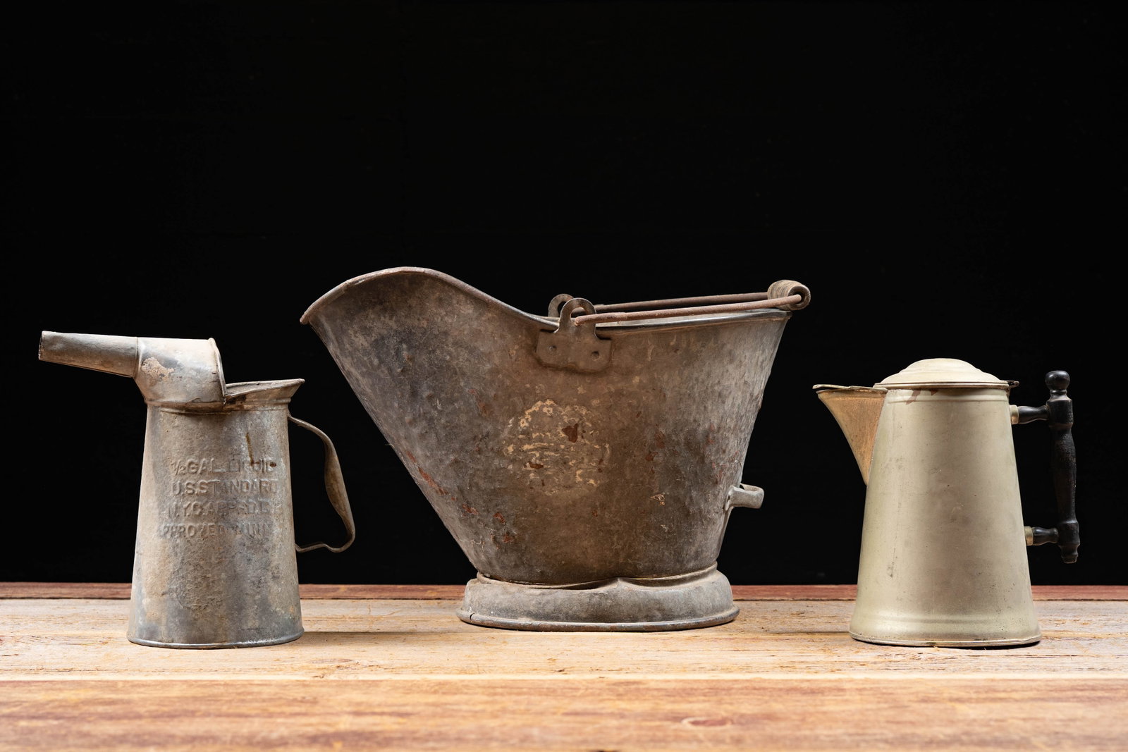Lot of 3 Antique Galvanized Farm and Hearth Items (1 of 11)