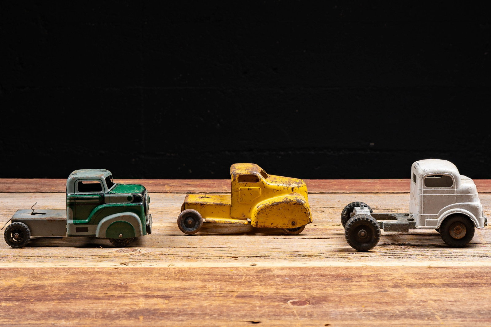 Lot of 3 Structo Pressed Steel Toy Trucks c. 1940s: **NOTE: Any shipping quotes provided on this screen or on your Live Auctioneers invoice are provided by Live Auctioneers. In-house shipping is available on all lots. For in-house shipping quotes, plea