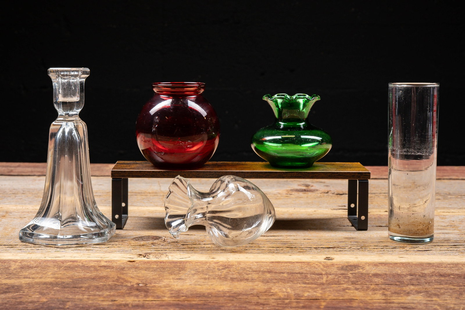 Lot of 4 Mid- Cent. Glass Vases and a Candleholder (1 of 9)