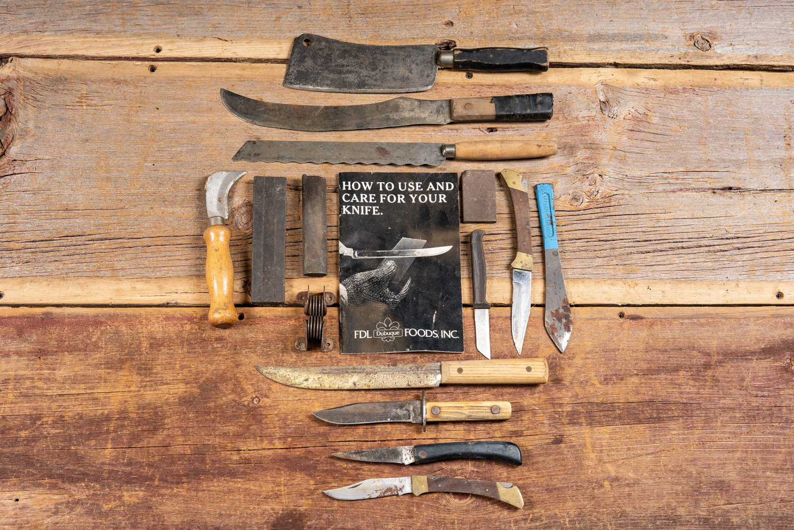 Lot of 20th Century Spanning Knives and Sharpeners: **NOTE: Any shipping quotes provided on this screen or on your Live Auctioneers invoice are provided by Live Auctioneers. In-house shipping is available on all lots. For in-house shipping quotes, plea
